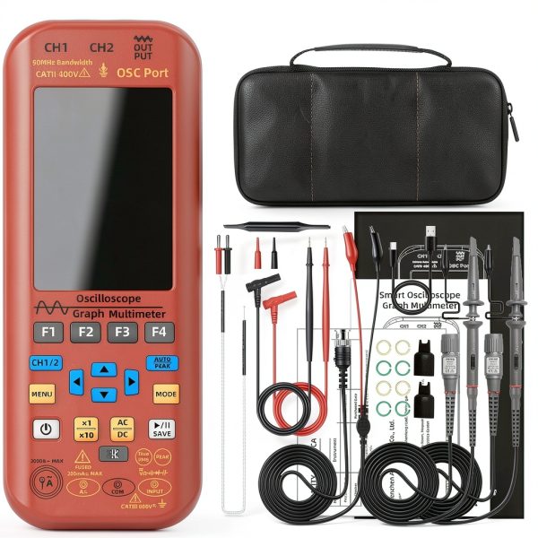 BSIDE 2 Channels Handheld Oscilloscope Multimeter, 50MHz Bandwidth with 3.98" TFT LCD, 20000 Counts Rechargeable DDS Generator, Measure Flexible AC Clamp, Temp Amp Cap Diode Voltage for Electronic DIY-8