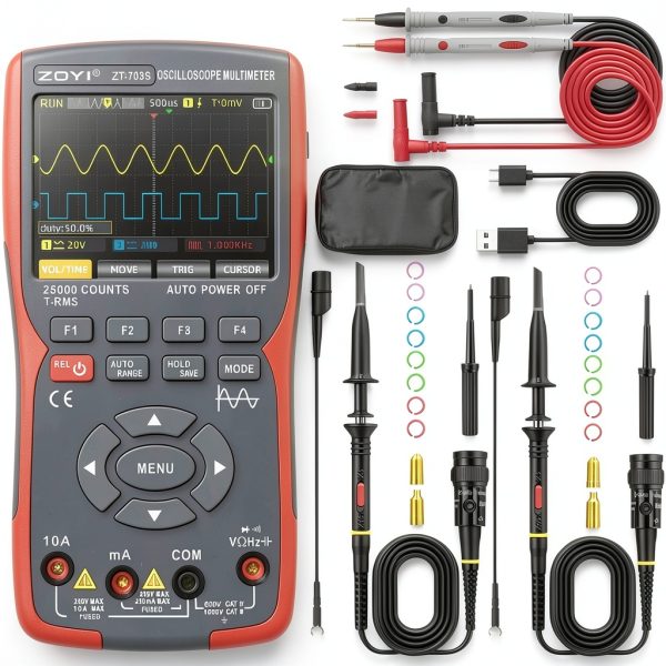 3 in 1 Handheld Oscilloscope Automotive Dual Channel 50MHz with Digital Multimeter and Signal Generator-0