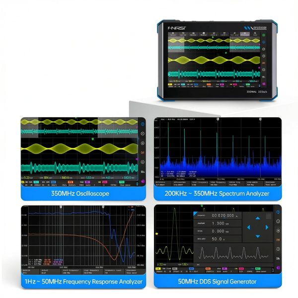 FNIRSI DPOS350P 4-in-1 Tablet Oscilloscope 350MHz, Spectrum Analyzer 200KHz - 350MHz, Frequency Response Analyzer DDS Generator, 2CH Handheld Oscilloscope 1 GSa/s, 7" Touch Screen Digital Phosphor-1